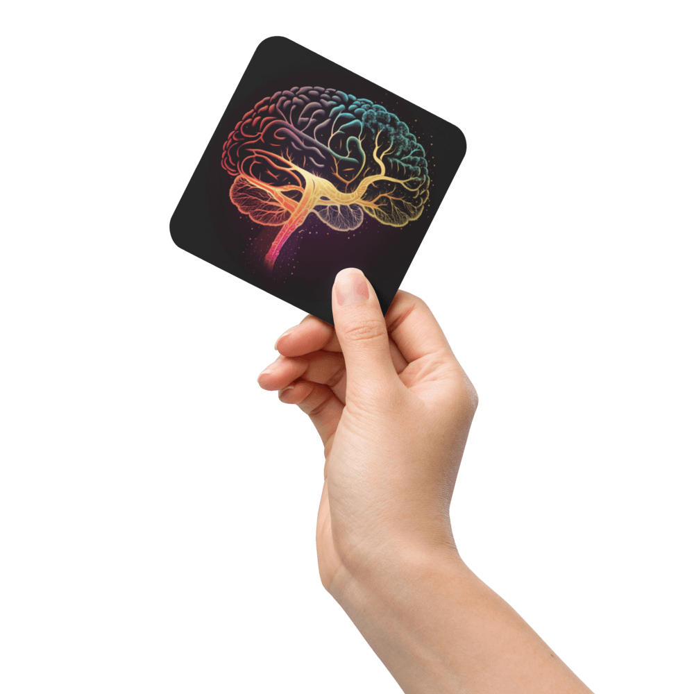 Brainstorm - Cork-back coaster - Vibrant Colourful Brain Design__BioBrainBuddies_