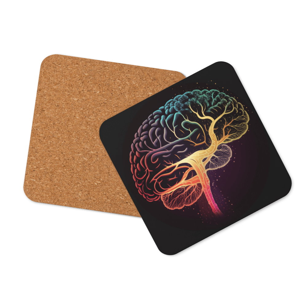 Brainstorm - Cork-back coaster - Vibrant Colourful Brain Design__BioBrainBuddies_