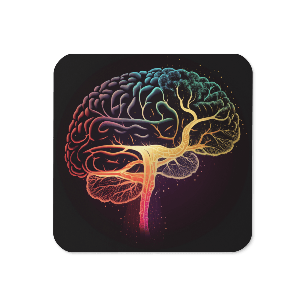 Brainstorm - Cork-back coaster - Vibrant Colourful Brain Design__BioBrainBuddies_