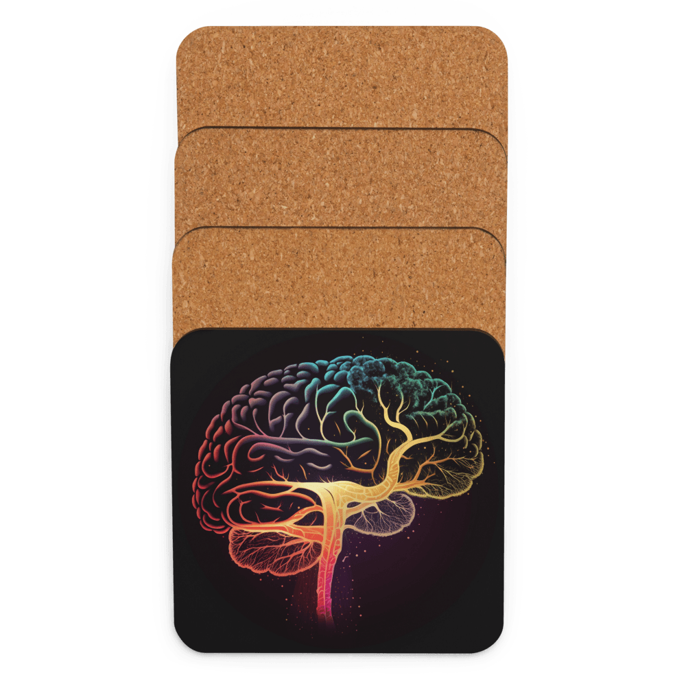Brainstorm - Cork-back coaster - Vibrant Colourful Brain Design__BioBrainBuddies_