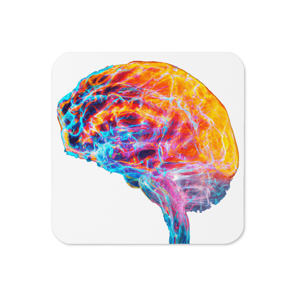 Brainstorm - Cork-back coaster - Vibrant Colourful Brain Design__BioBrainBuddies_