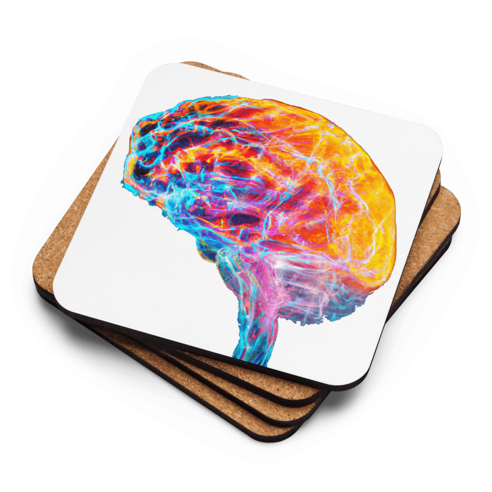 Brainstorm - Cork-back coaster - Vibrant Colourful Brain Design__BioBrainBuddies_