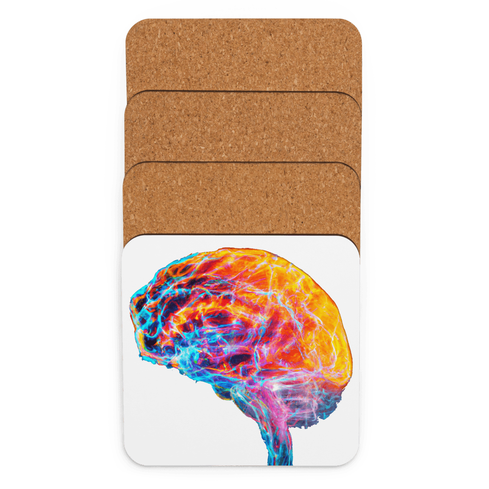 Brainstorm - Cork-back coaster - Vibrant Colourful Brain Design__BioBrainBuddies_