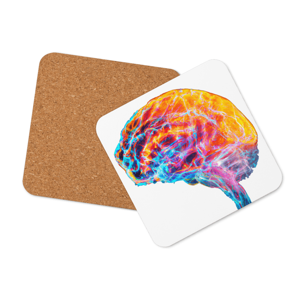Brainstorm - Cork-back coaster - Vibrant Colourful Brain Design__BioBrainBuddies_