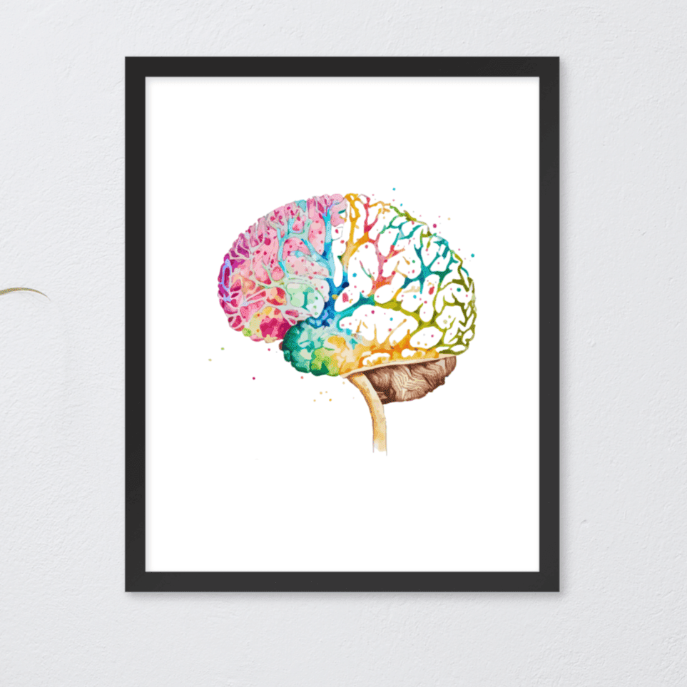 Colorburst Brain - Framed Poster - Brain Watercolour Style Print Art_Framed Poster_BioBrainBuddies_