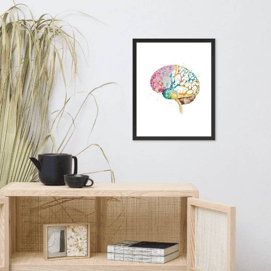 Colorburst Brain - Framed Poster - Brain Watercolour Style Print Art_Framed Poster_BioBrainBuddies_