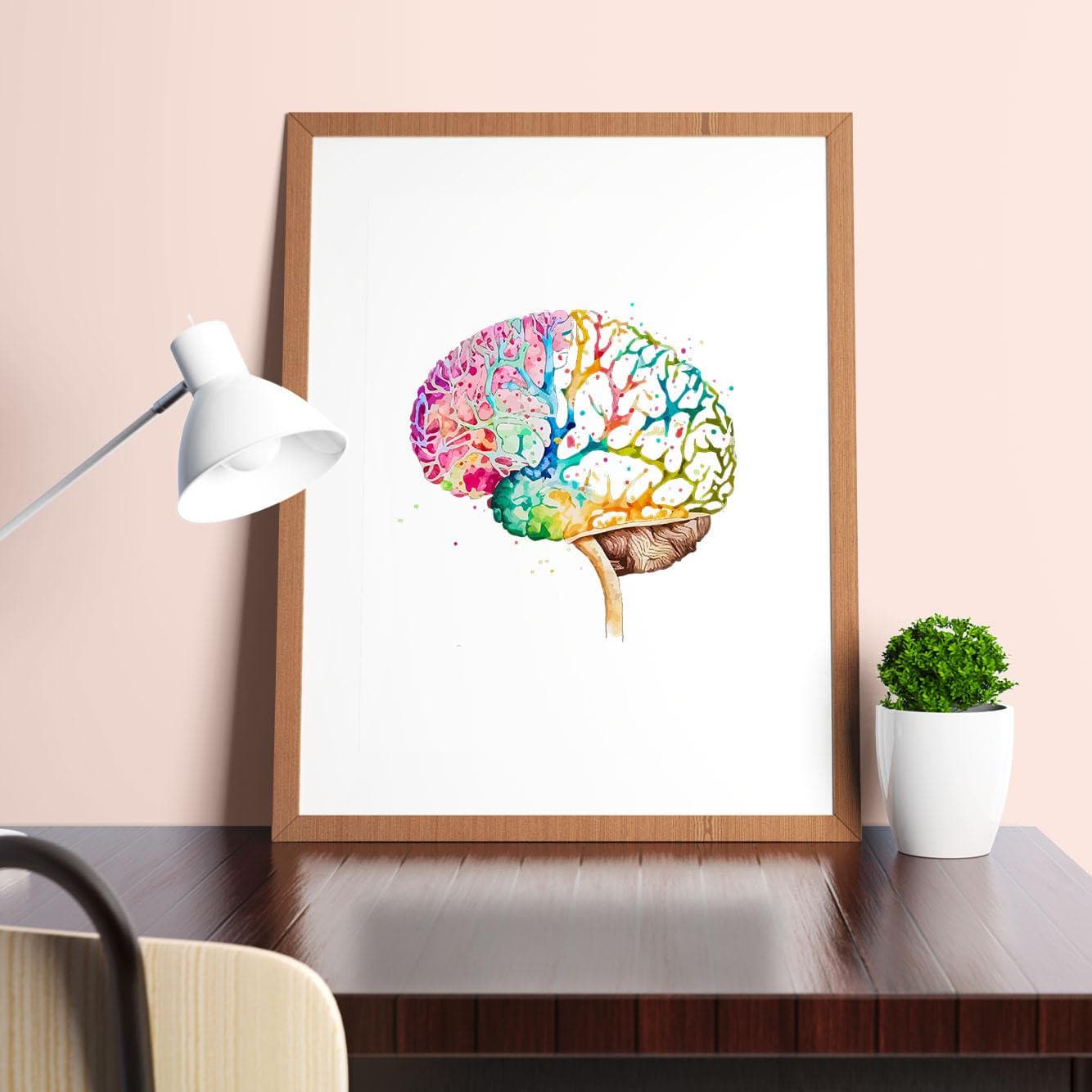 Colorburst Brain - Framed Poster - Brain Watercolour Style Print Art_Framed Poster_BioBrainBuddies_