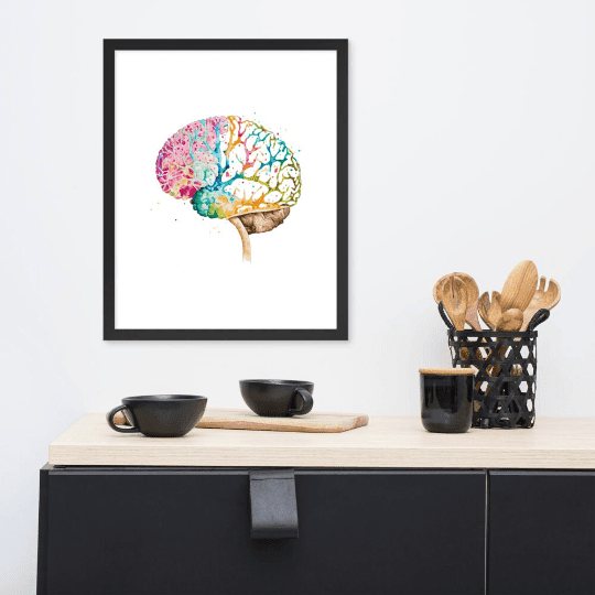 Colorburst Brain - Framed Poster - Brain Watercolour Style Print Art_Framed Poster_BioBrainBuddies_