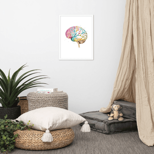 Colorburst Brain - Framed Poster - Brain Watercolour Style Print Art_Framed Poster_BioBrainBuddies_