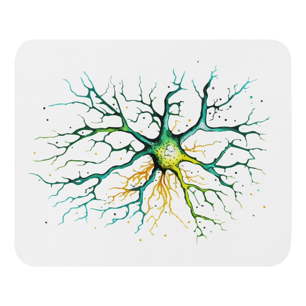Neural Emerald - Mouse pad - Neuron Watercolour Style Print Art__BioBrainBuddies_